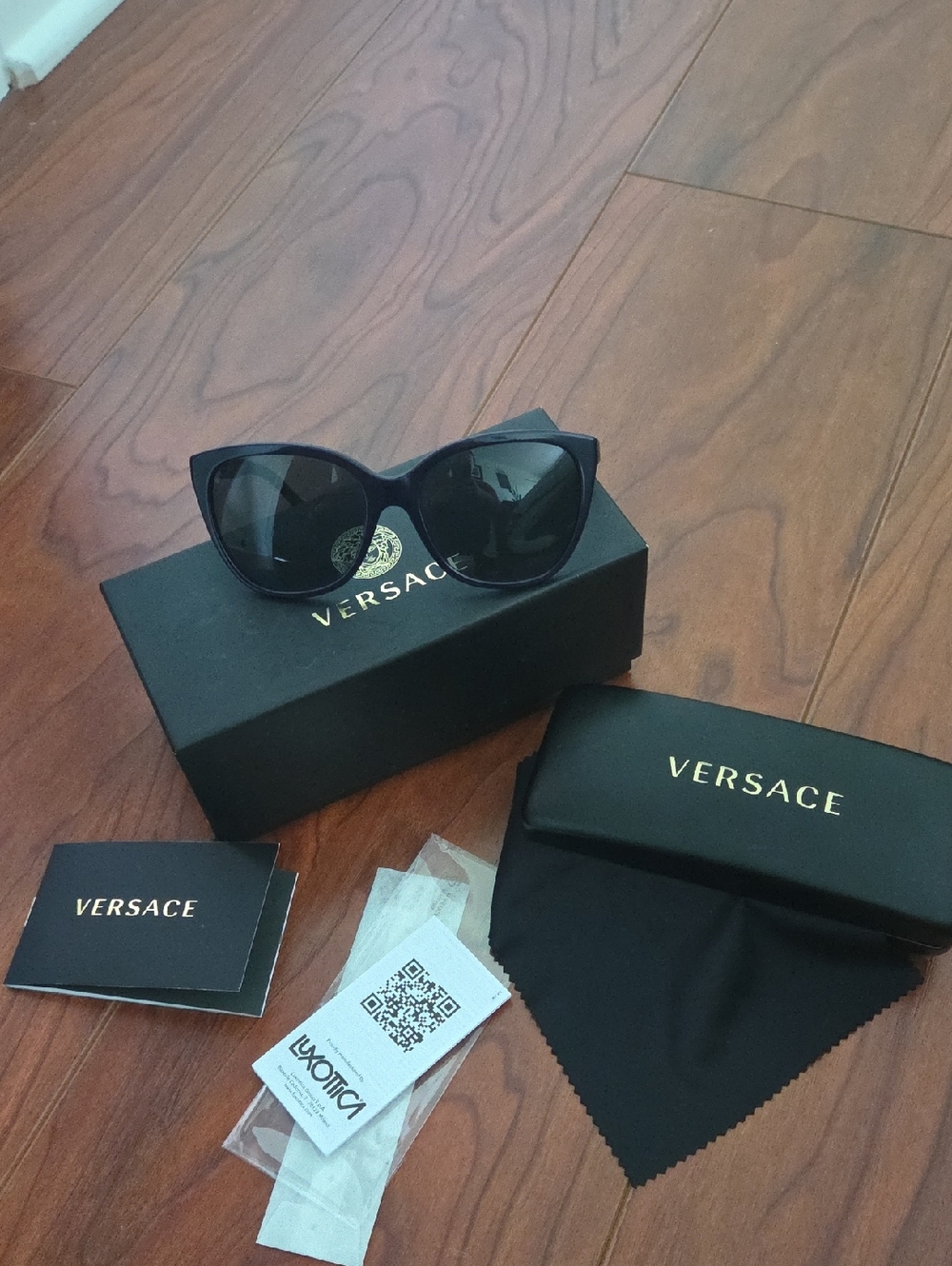 Versace Dark Blue Women's Cat-Eye Sunglasses with Silver Logo Accents